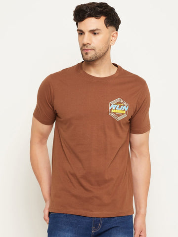 Coffee Brown Printed Half Sleeve Round Neck T-Shirt