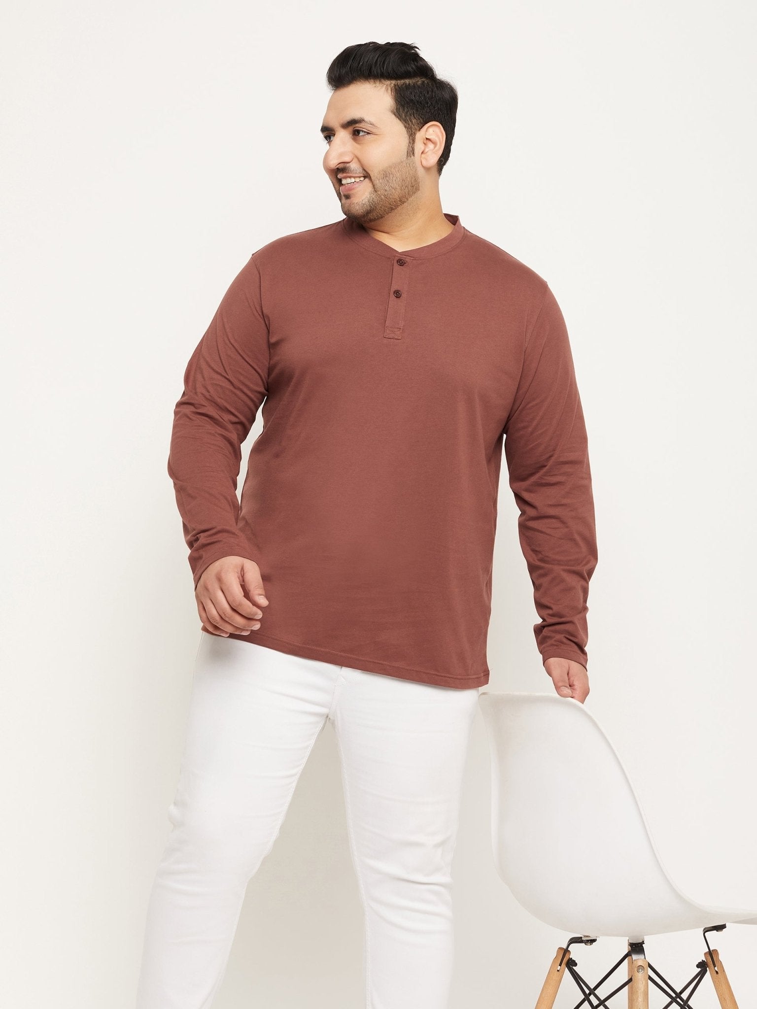 Coffee Brown Solid Plus Size Tshirt