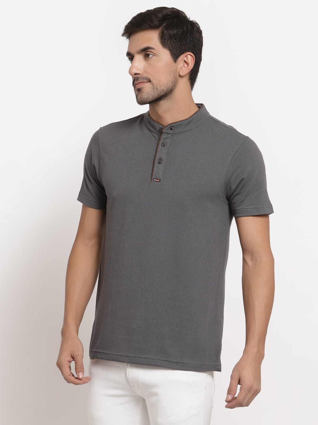 Dark Grey Henley T-Shirt