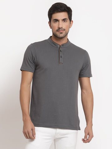 Dark Grey Henley T-Shirt