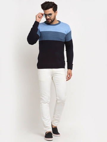 Denim Colourblocked Round Neck Sweater