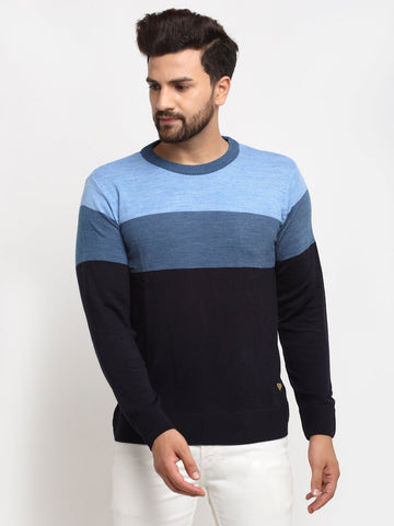 Denim Colourblocked Round Neck Sweater