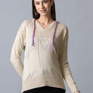 Ecru  Hooded Soild Sweater