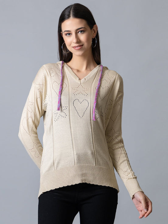 Ecru  Hooded Soild Sweater