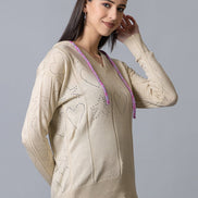 Ecru  Hooded Soild Sweater