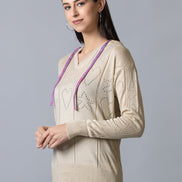 Ecru  Hooded Soild Sweater