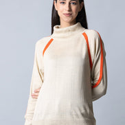 Ecru Melange  High Neck Colorblocked Sweater