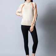 Ecru Melange  High Neck Colorblocked Sweater