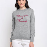 Grey Embroidered Round Neck Sweater - clubyork