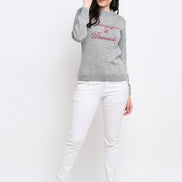 Grey Embroidered Round Neck Sweater - clubyork