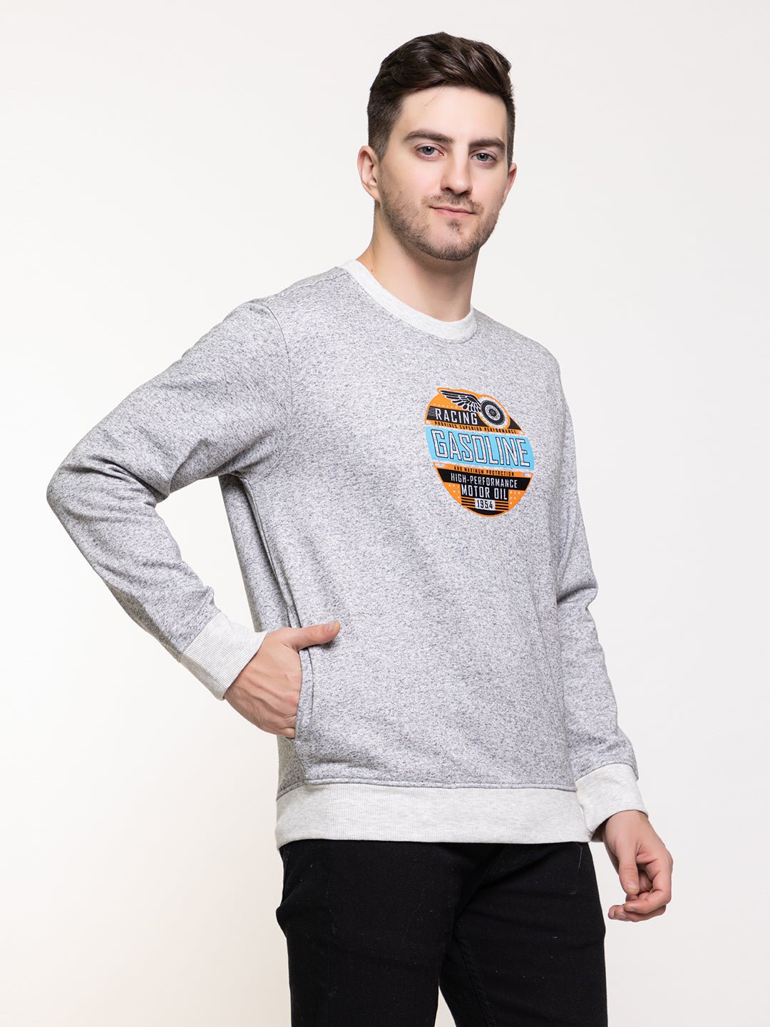 Grey Fleece Printed Sweatshirt - clubyork