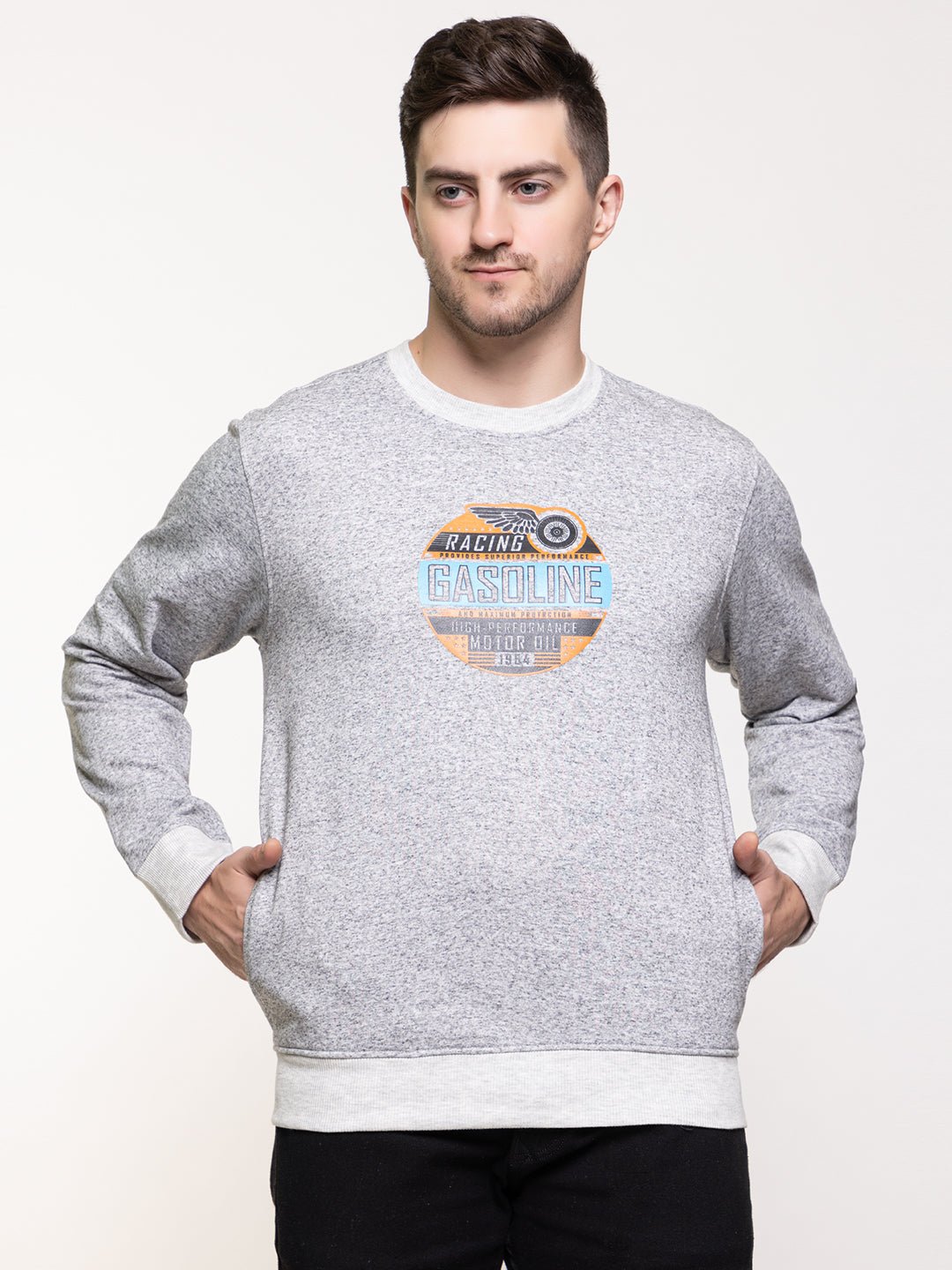 Grey Fleece Printed Sweatshirt - clubyork