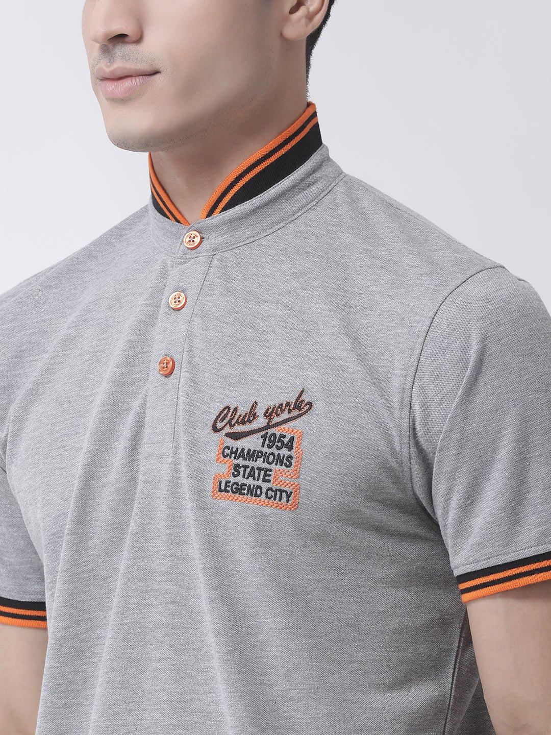 Grey Henley Neck T-shirt - clubyork