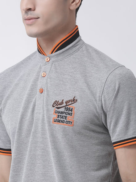 Grey Henley Neck T-shirt - clubyork