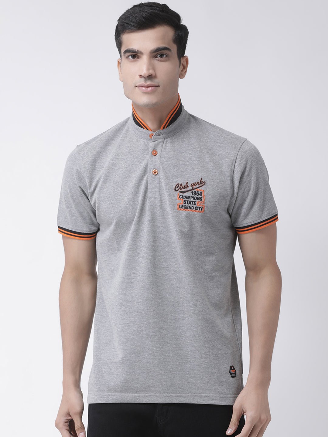 Grey Henley Neck T-shirt - clubyork