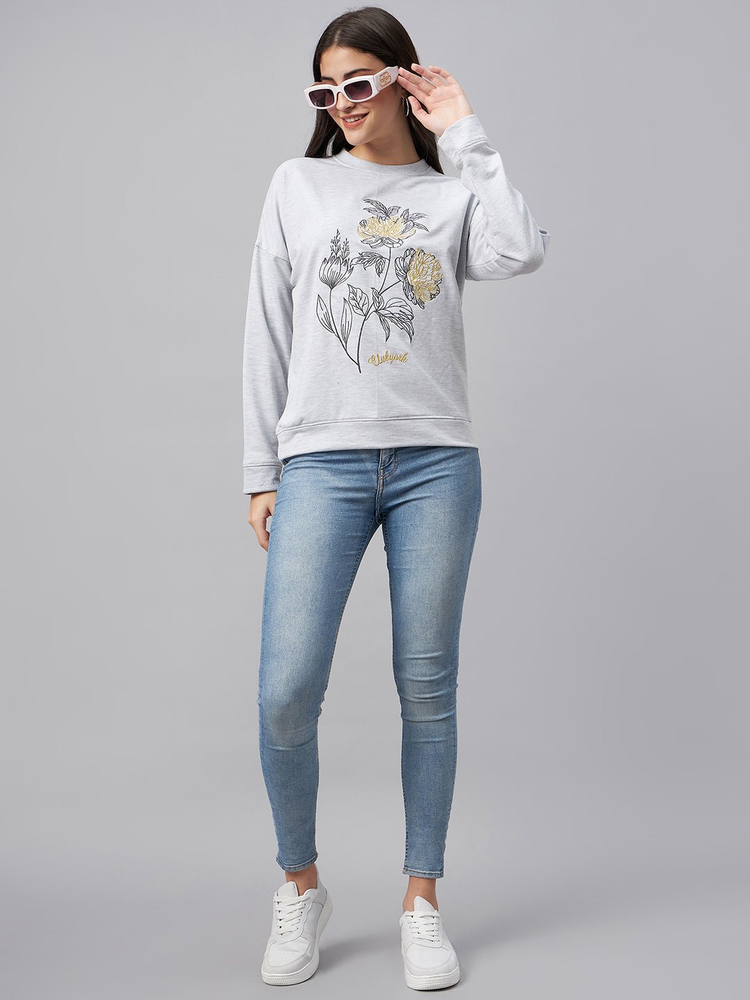 Grey Melange Embroidery Sweatshirt - clubyork