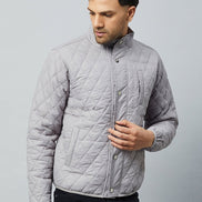 Grey Mock Neck Front Zipper Jacket - clubyork