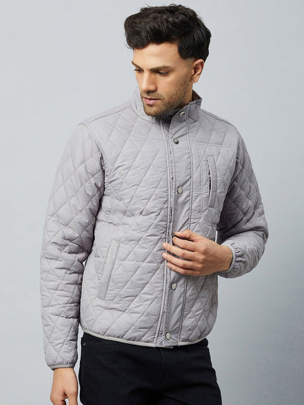 Grey Mock Neck Front Zipper Jacket - clubyork