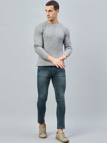 Grey Ribbed Round Neck Sweater