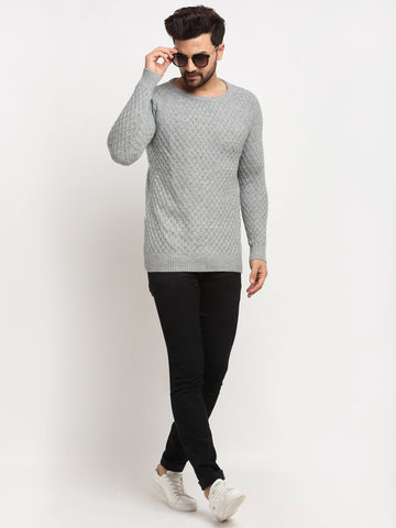Grey Ribbed Round Neck Sweater