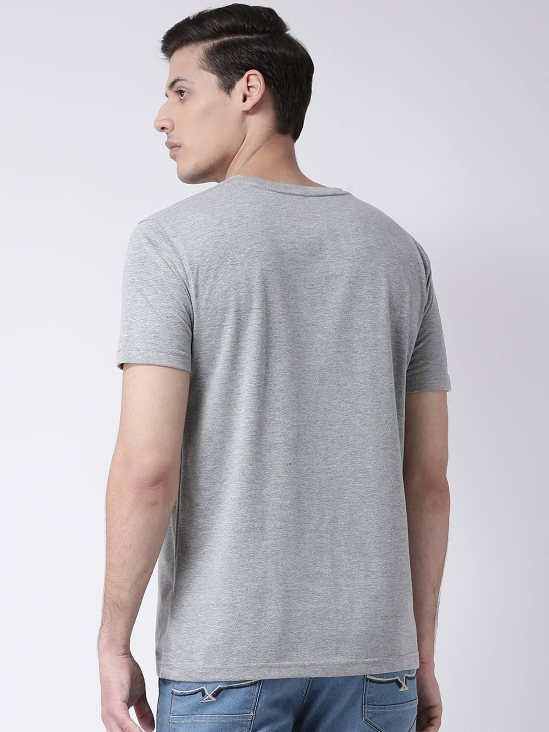 Grey Round Neck T-shirt Has Chest Printing - clubyork
