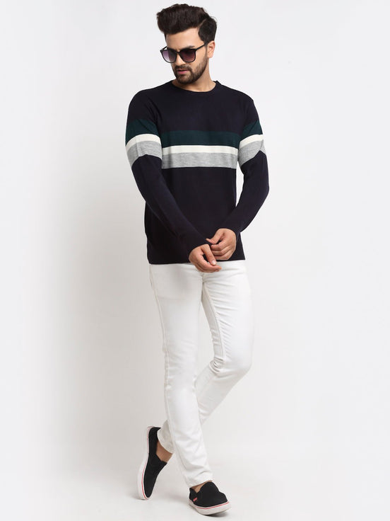Grey Striped Round Neck Sweater - clubyork