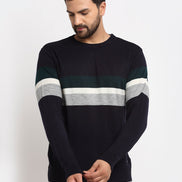 Grey Striped Round Neck Sweater - clubyork