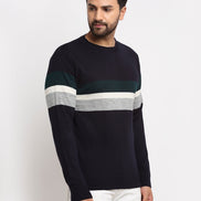 Grey Striped Round Neck Sweater - clubyork