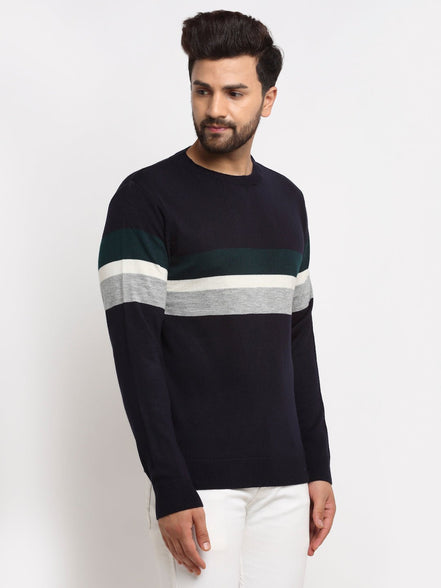 Grey Striped Round Neck Sweater - clubyork