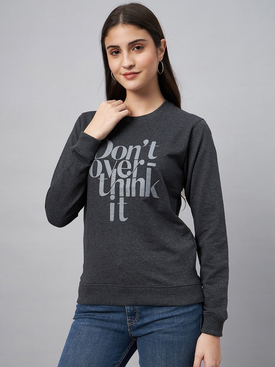 Grey Typography Print Sweatshirt - clubyork