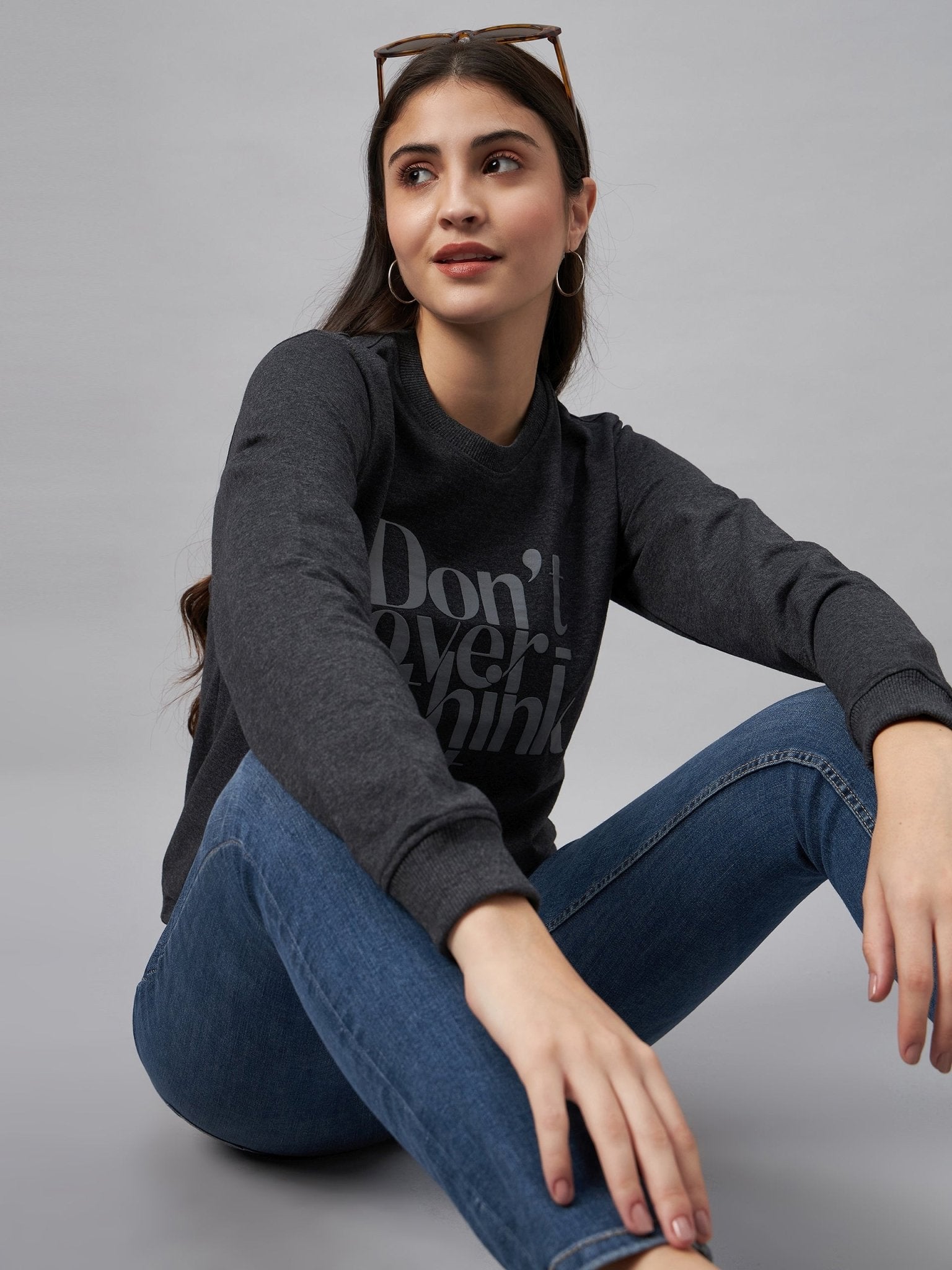 Grey Typography Print Sweatshirt - clubyork