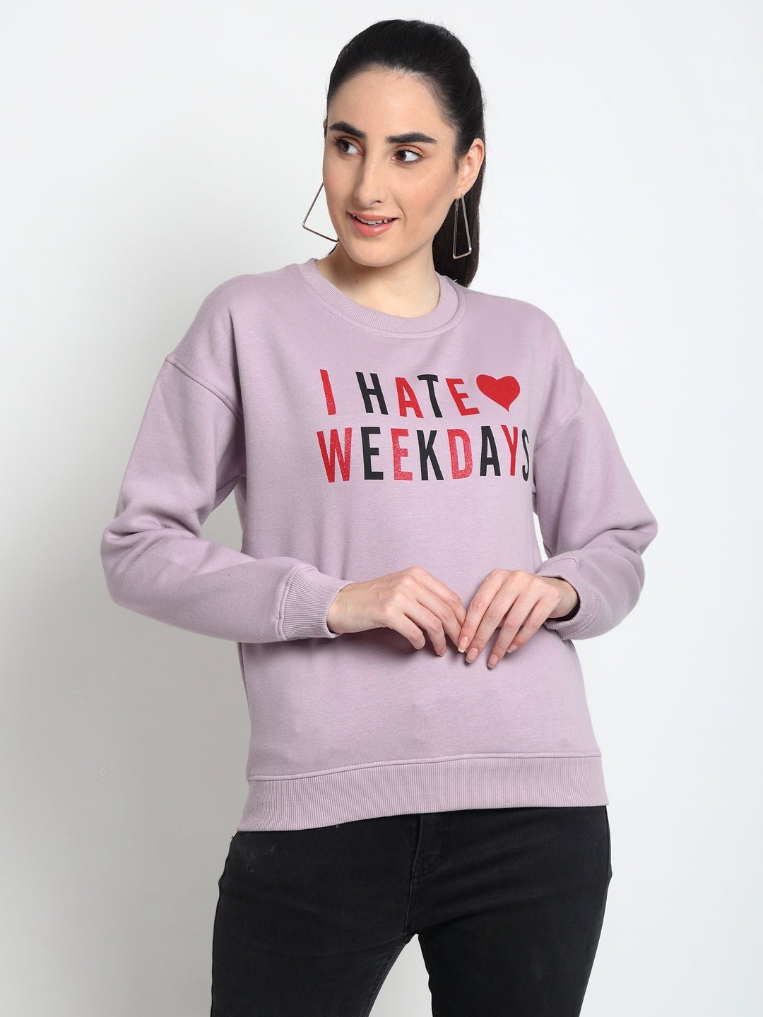 Lavender Typography Print Round Neck Sweatshirt - clubyork