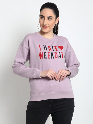 Lavender Typography Print Round Neck Sweatshirt