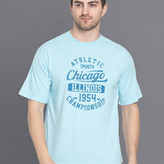 Light Blue Printed Round T-Shirt - clubyork