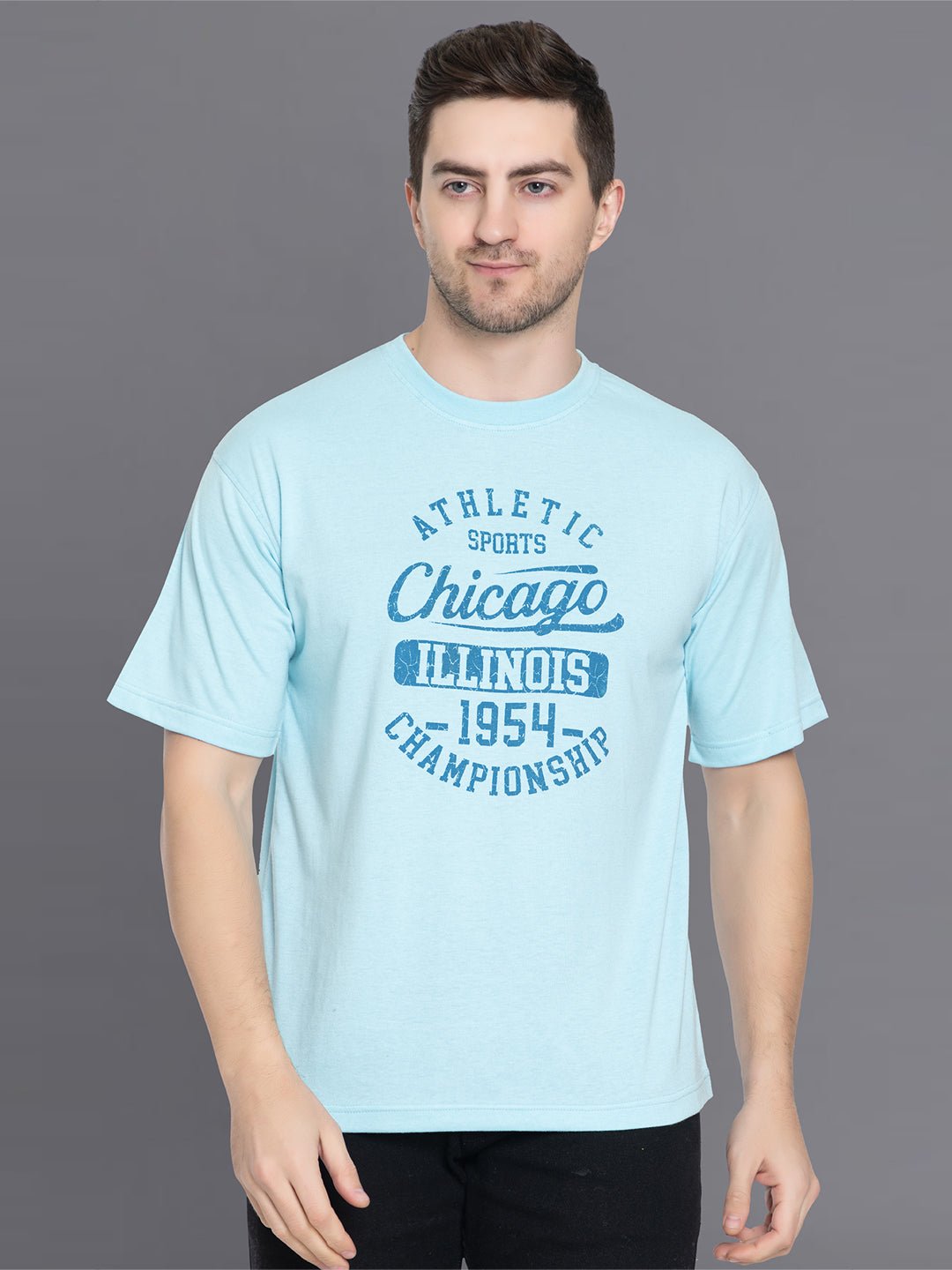 Light Blue Printed Round T-Shirt - clubyork