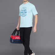Light Blue Printed Round T-Shirt - clubyork
