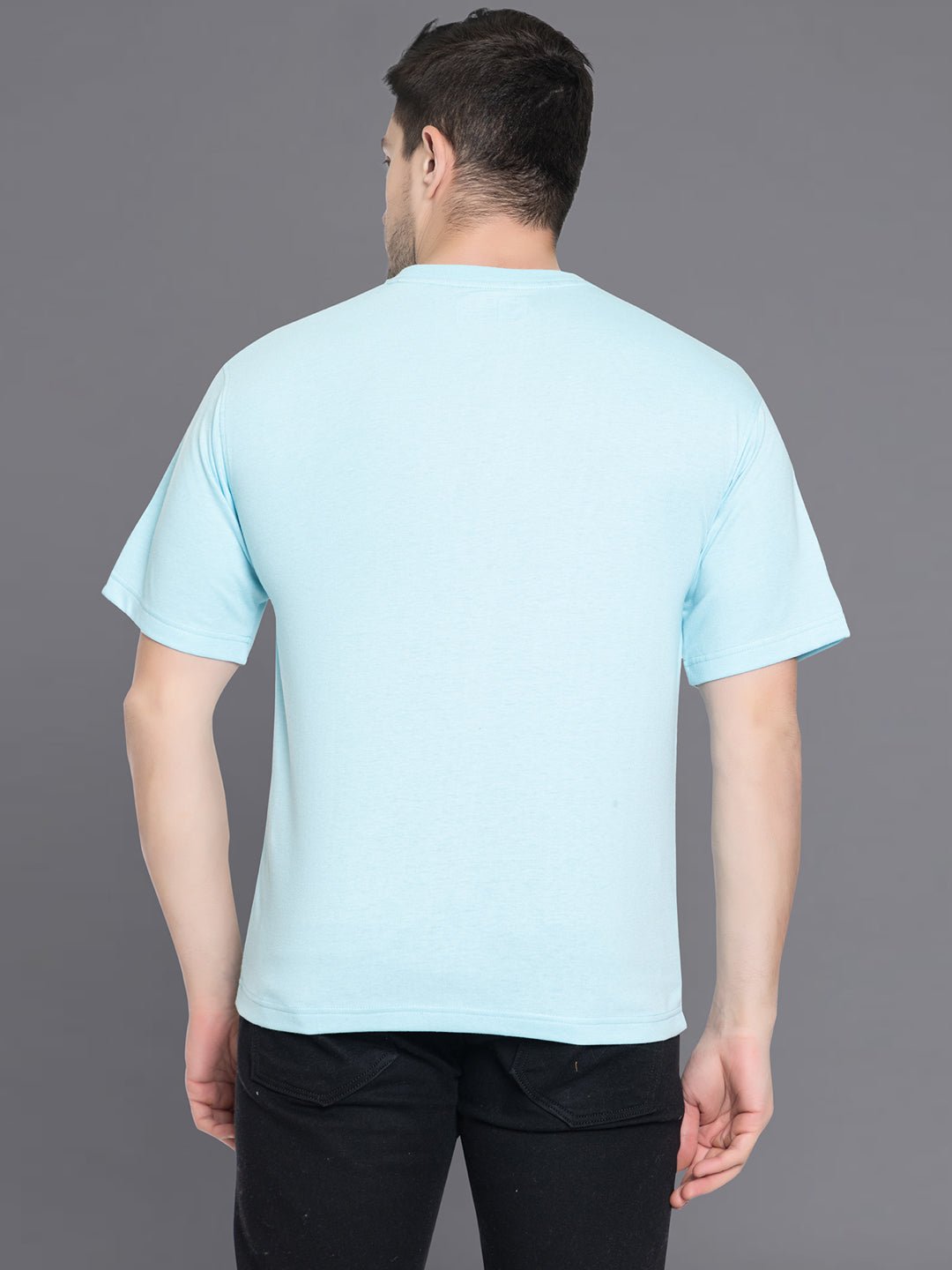 Light Blue Printed Round T-Shirt - clubyork