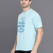 Light Blue Printed Round T-Shirt - clubyork