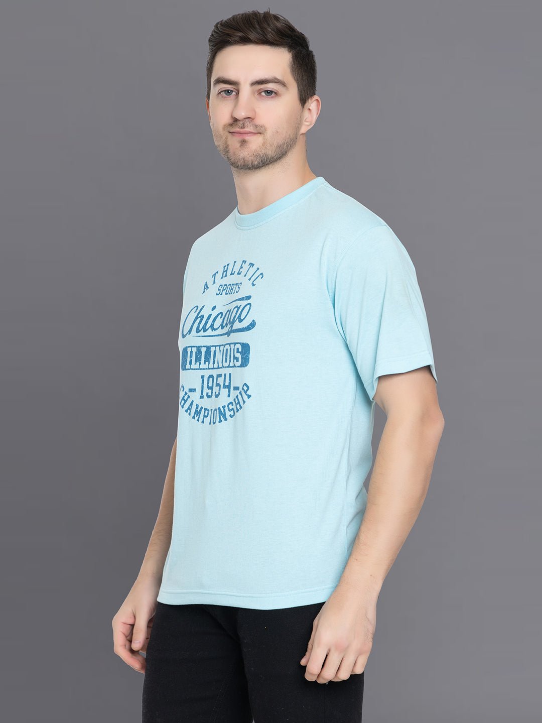 Light Blue Printed Round T-Shirt - clubyork