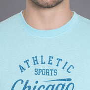 Light Blue Printed Round T-Shirt - clubyork