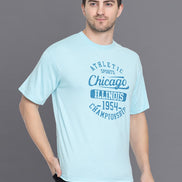 Light Blue Printed Round T-Shirt - clubyork