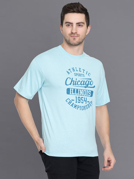 Light Blue Printed Round T-Shirt - clubyork