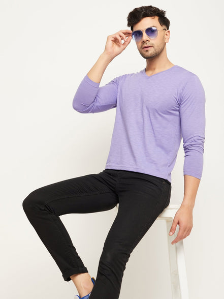 Lilac Solid V Neck T-Shirt - clubyork
