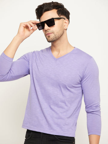 Lilac Solid  V Neck T-Shirt
