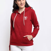 Maroon Chest Print Full Zipper Hooded Sweatshirt - clubyork
