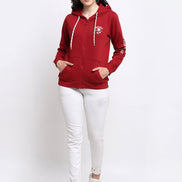 Maroon Chest Print Full Zipper Hooded Sweatshirt - clubyork