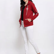 Maroon Chest Print Full Zipper Hooded Sweatshirt - clubyork