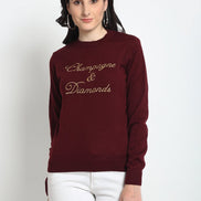 Maroon Embroidered Round Neck Sweater - clubyork