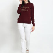 Maroon Embroidered Round Neck Sweater - clubyork