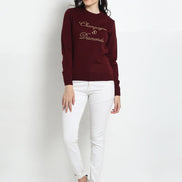 Maroon Embroidered Round Neck Sweater - clubyork